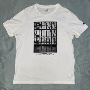 Puma White Graphic T-Shirt, Unisex Size L